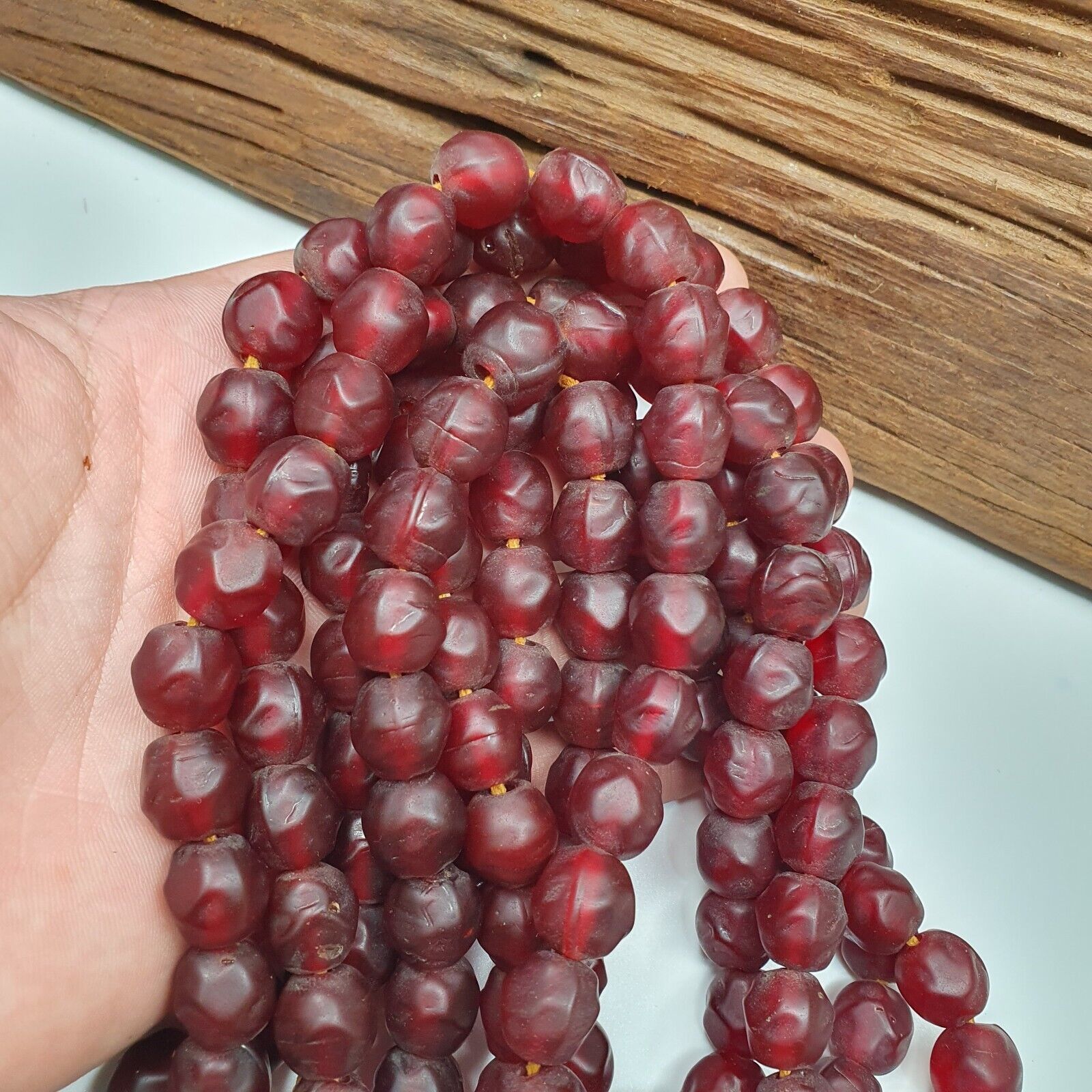 African Trade Beads Vintage Cherry Red Beads Long Strand 12-12.5mm