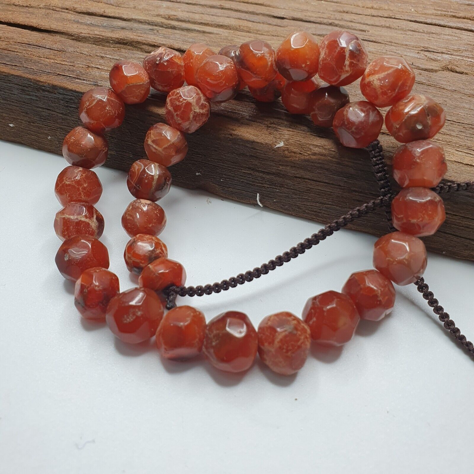 Vintage Himalayan Tibetan Carnelian Agate faceted cut Beads Necklaces #13