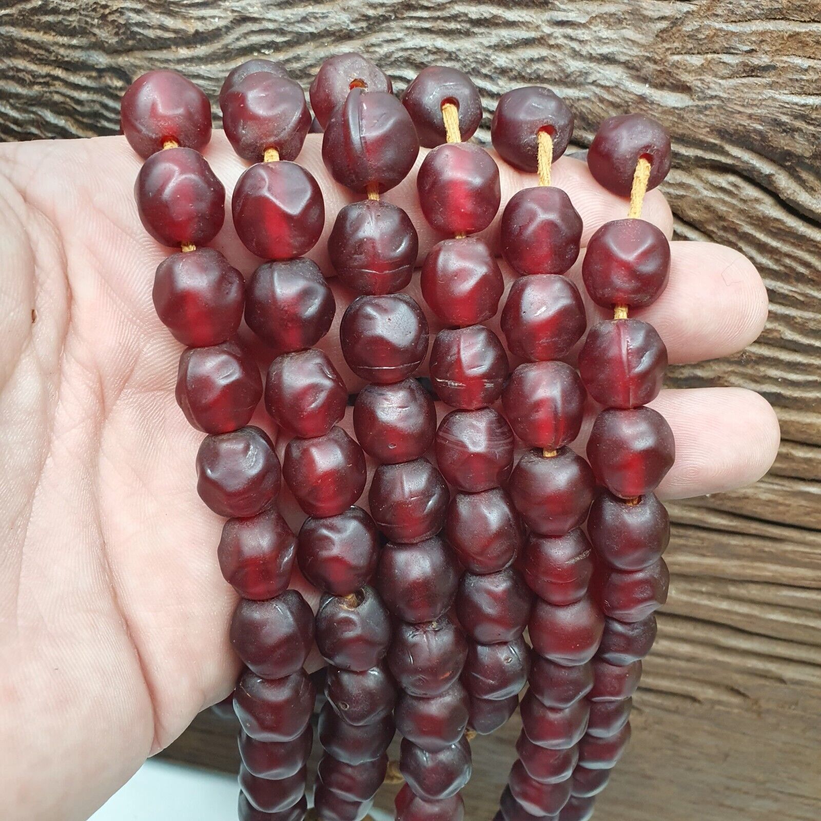 African Trade Beads Vintage Cherry Red Beads Long Strand 12-12.5mm