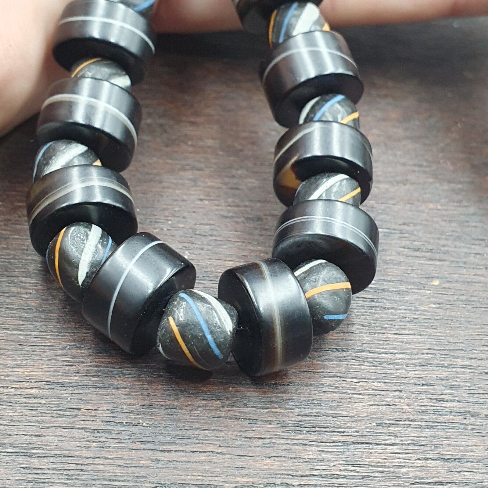 Antique Yemeni Agate Natural Rare pattern Banded Agate Bead Necklace BND-3