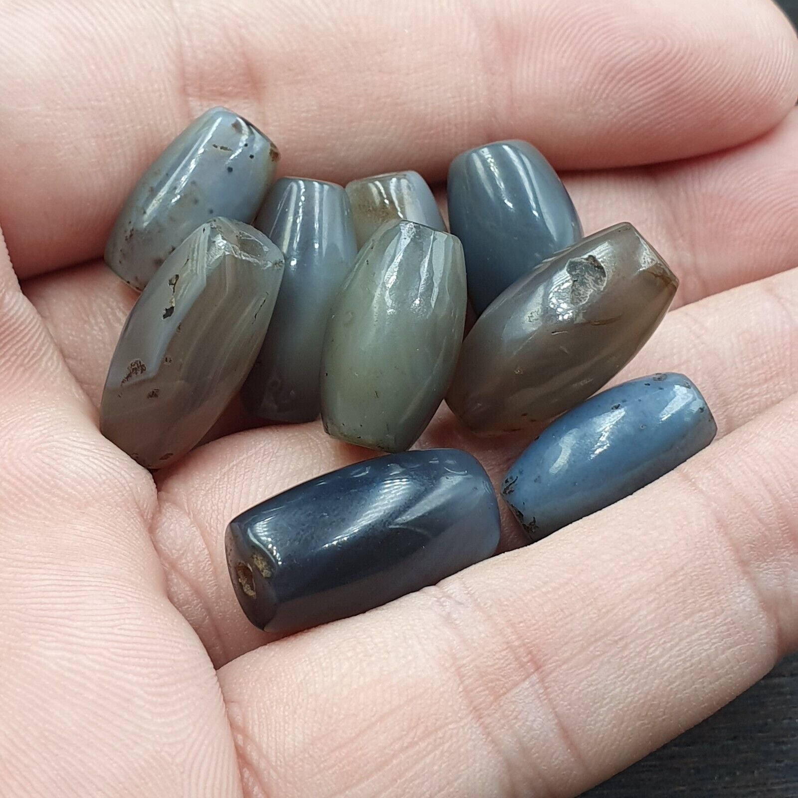 Lot 9 Antique gray Agate African Trade Agate Beads