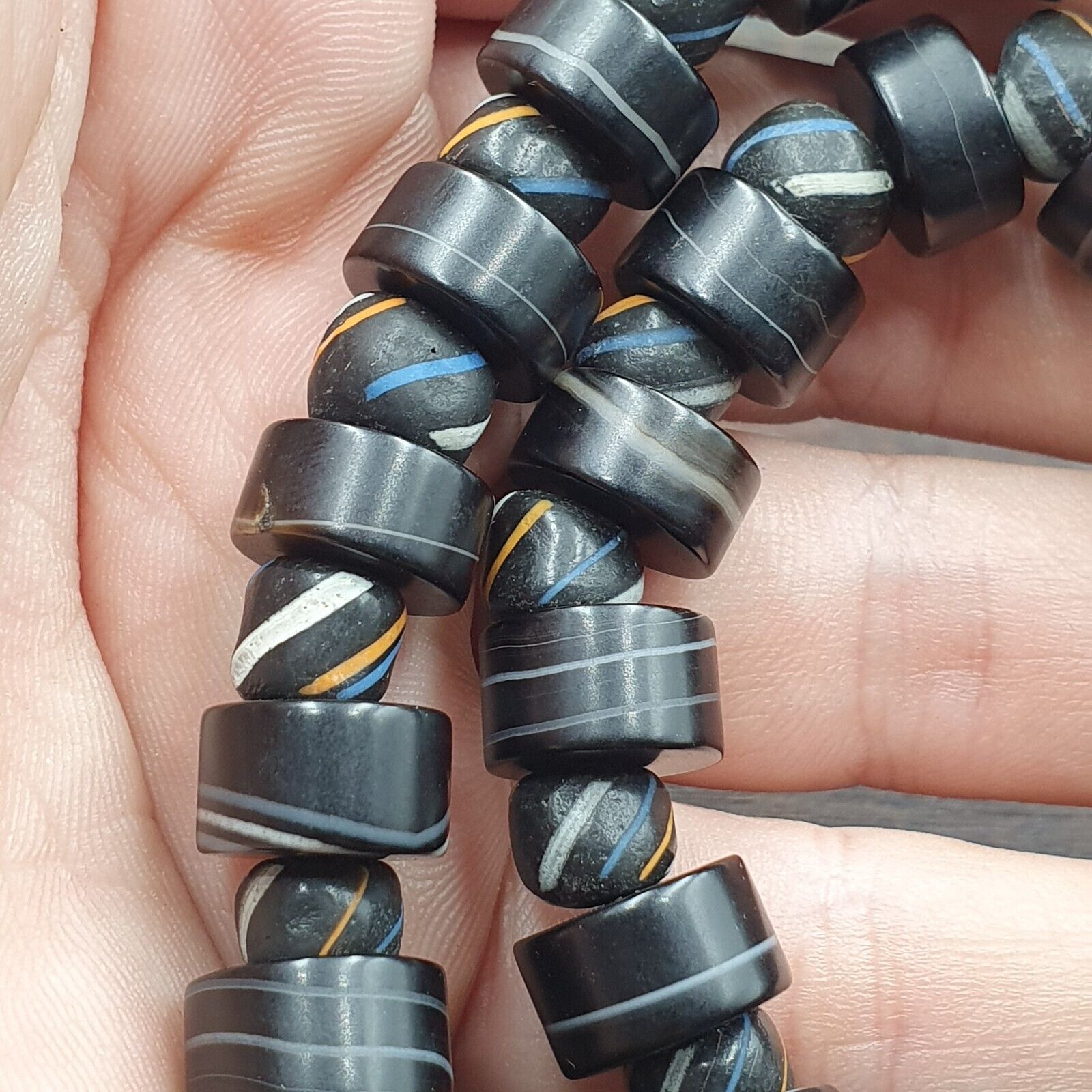 Antique Yemeni Agate Natural Rare pattern Banded Agate Bead Necklace BND-3