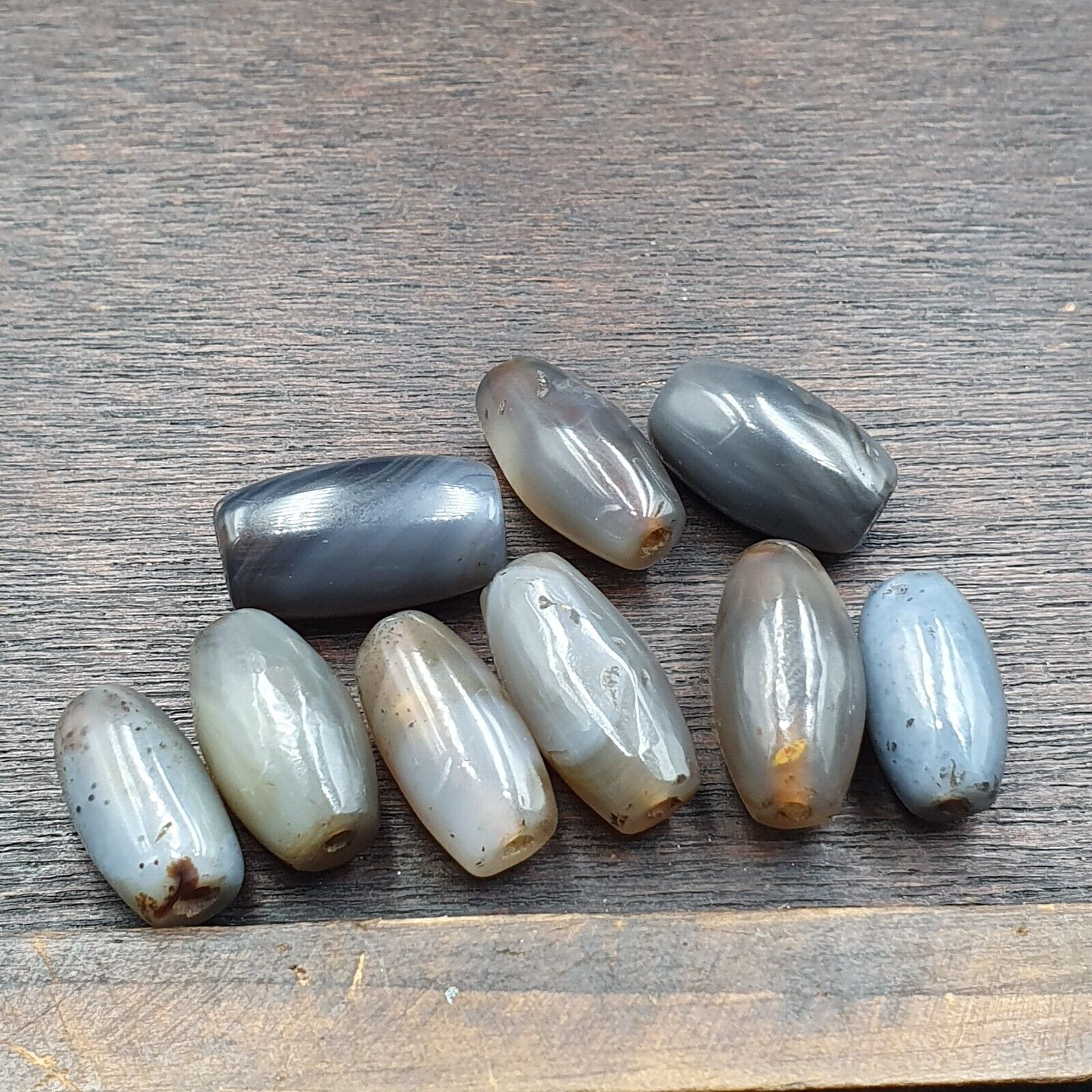 Lot 9 Antique gray Agate African Trade Agate Beads