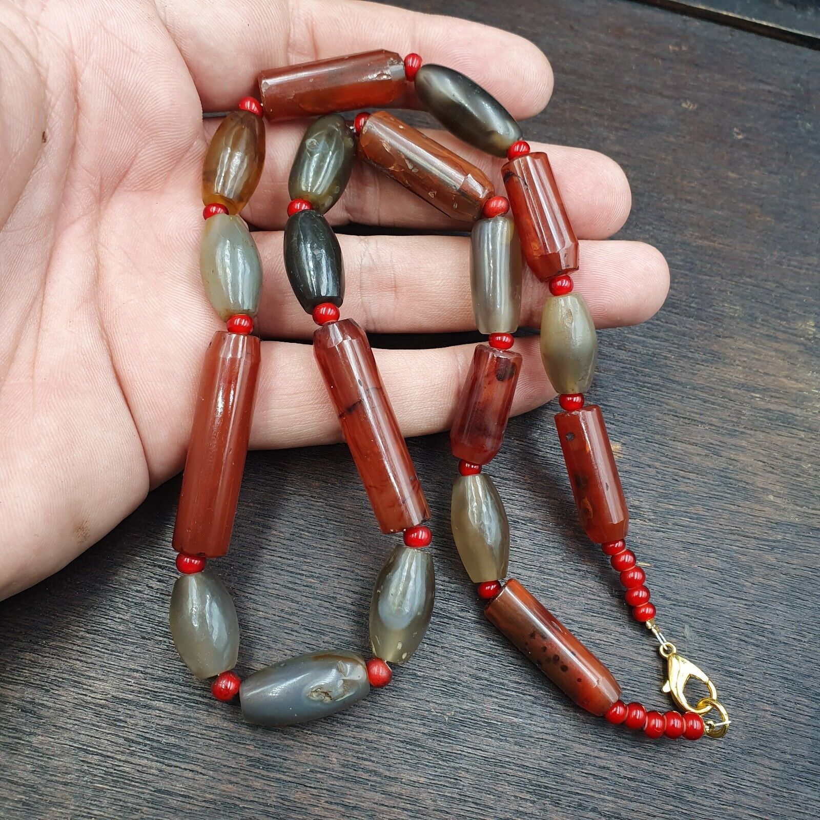 Amazing Antique gray Agate African Trade Red Agate Beads necklace
