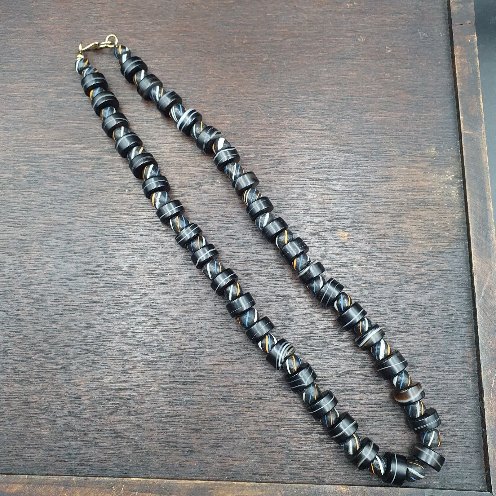 Antique Yemeni Agate Natural Rare pattern Banded Agate Bead Necklace BND-3