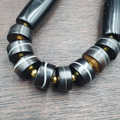Antique Yemeni Agate Natural Rare pattern Banded Agate Bead Necklace BND-2