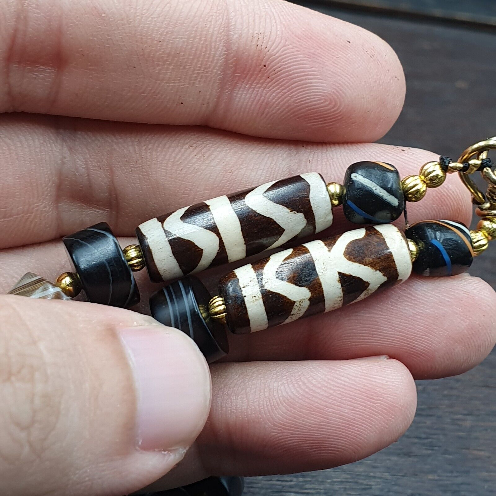 Antique Yemeni Agate Natural Rare pattern Banded Agate Bead Necklace