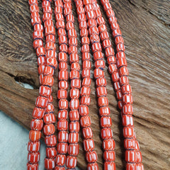 Vintage Venetian Style beads African Red Glass Chevron Beads Long Strand