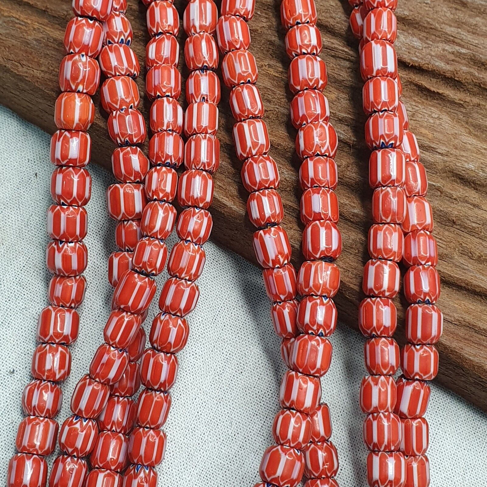 Vintage Venetian Style beads African Red Glass Chevron Beads Long Strand