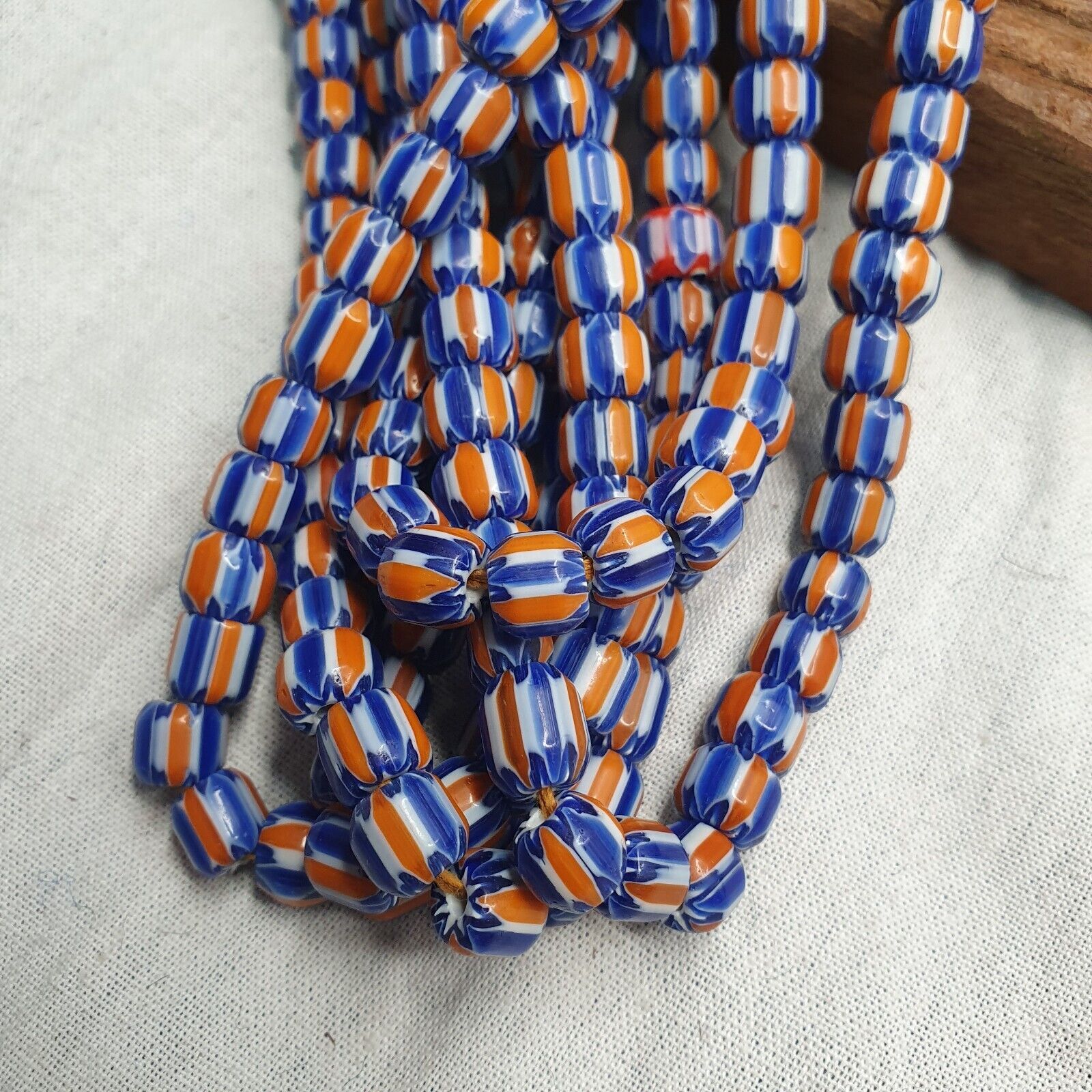 Vintage Venetian Style beads Old African Glass Chevron Beads Long Strand
