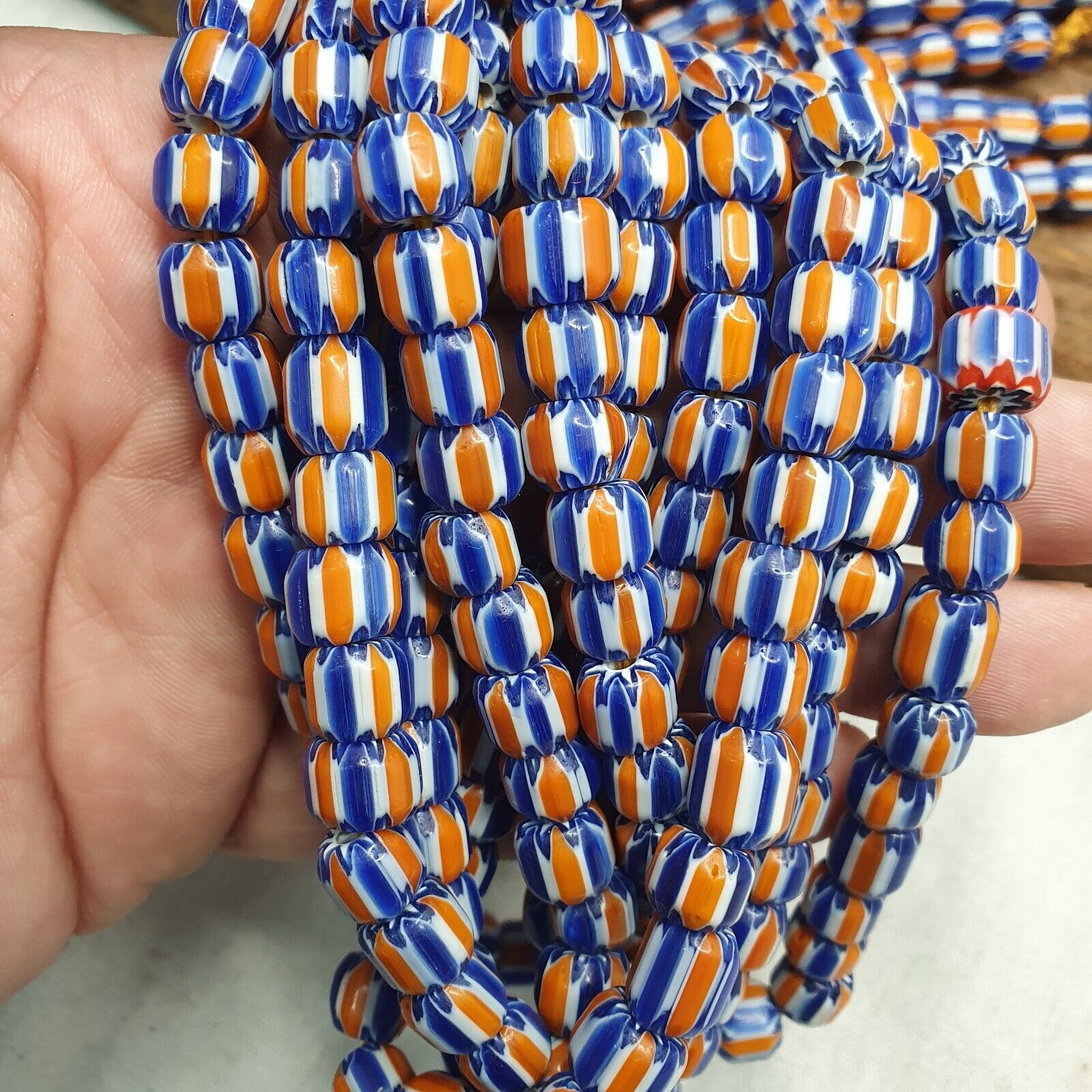 Vintage Venetian Style beads Old African Glass Chevron Beads Long Strand