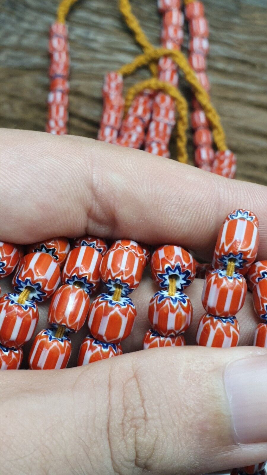 Vintage Venetian Style beads African Red Glass Chevron Beads Long Strand