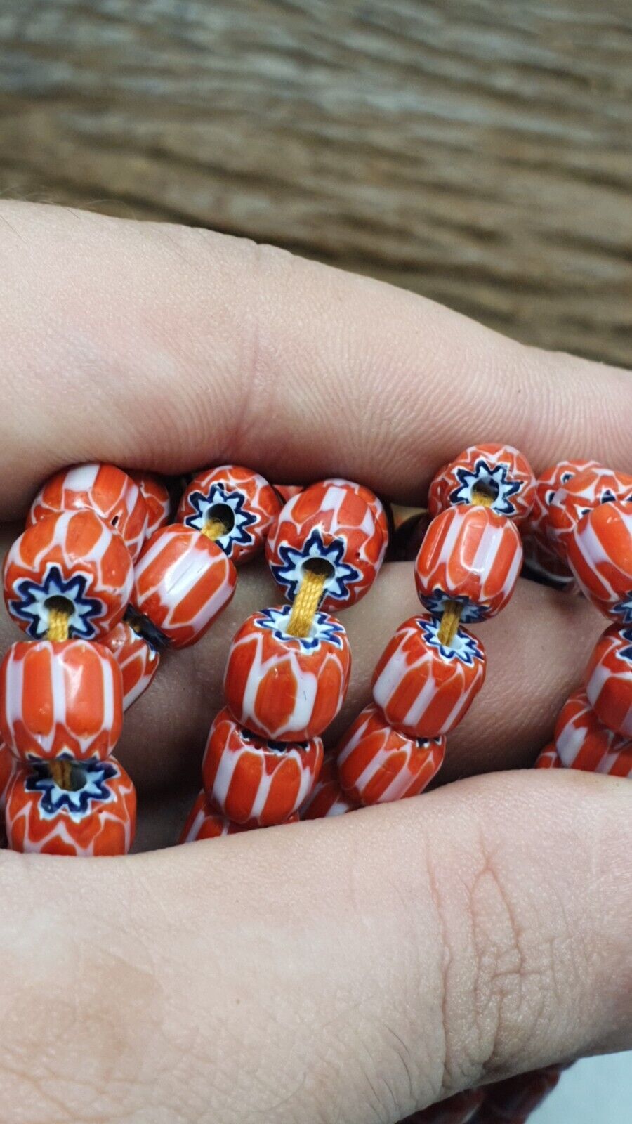 Vintage Venetian Style beads African Red Glass Chevron Beads Long Strand