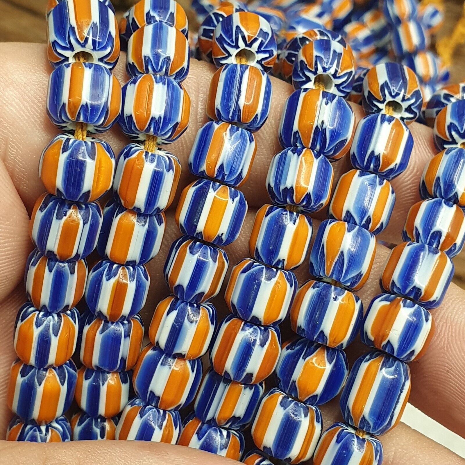 Vintage Venetian Style beads Old African Glass Chevron Beads Long Strand