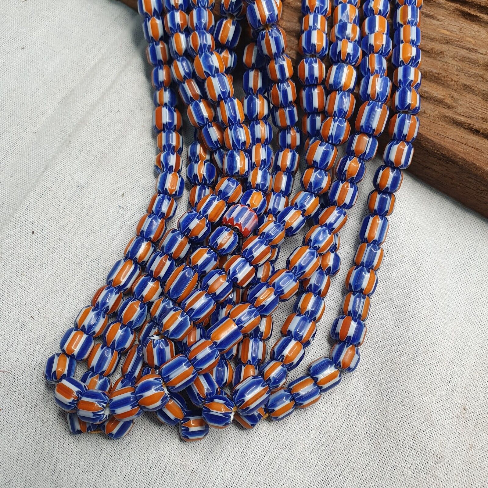 Vintage Venetian Style beads Old African Glass Chevron Beads Long Strand