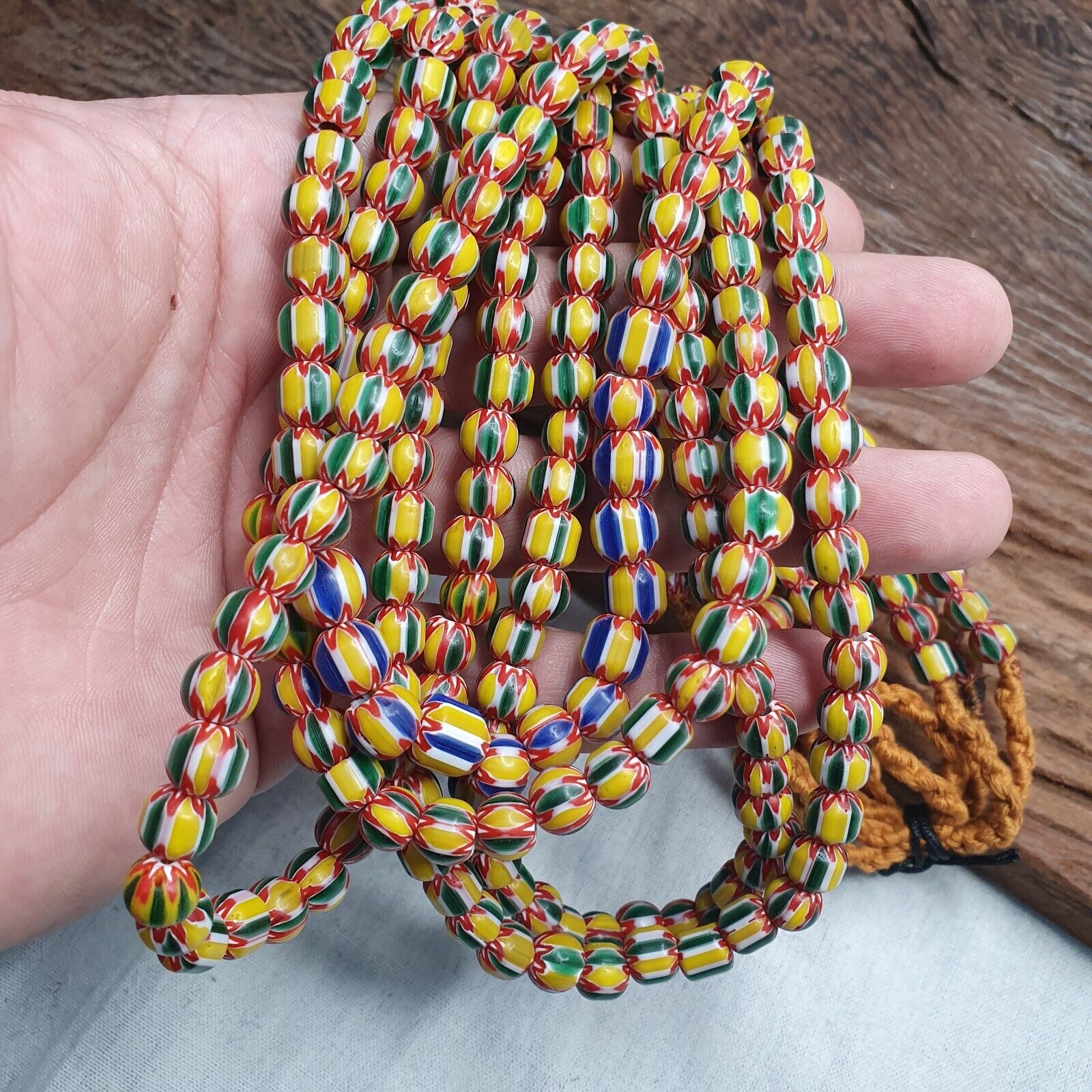 Vintage Blue Yellow Chevron Beads Venetian African style Beads 8mm