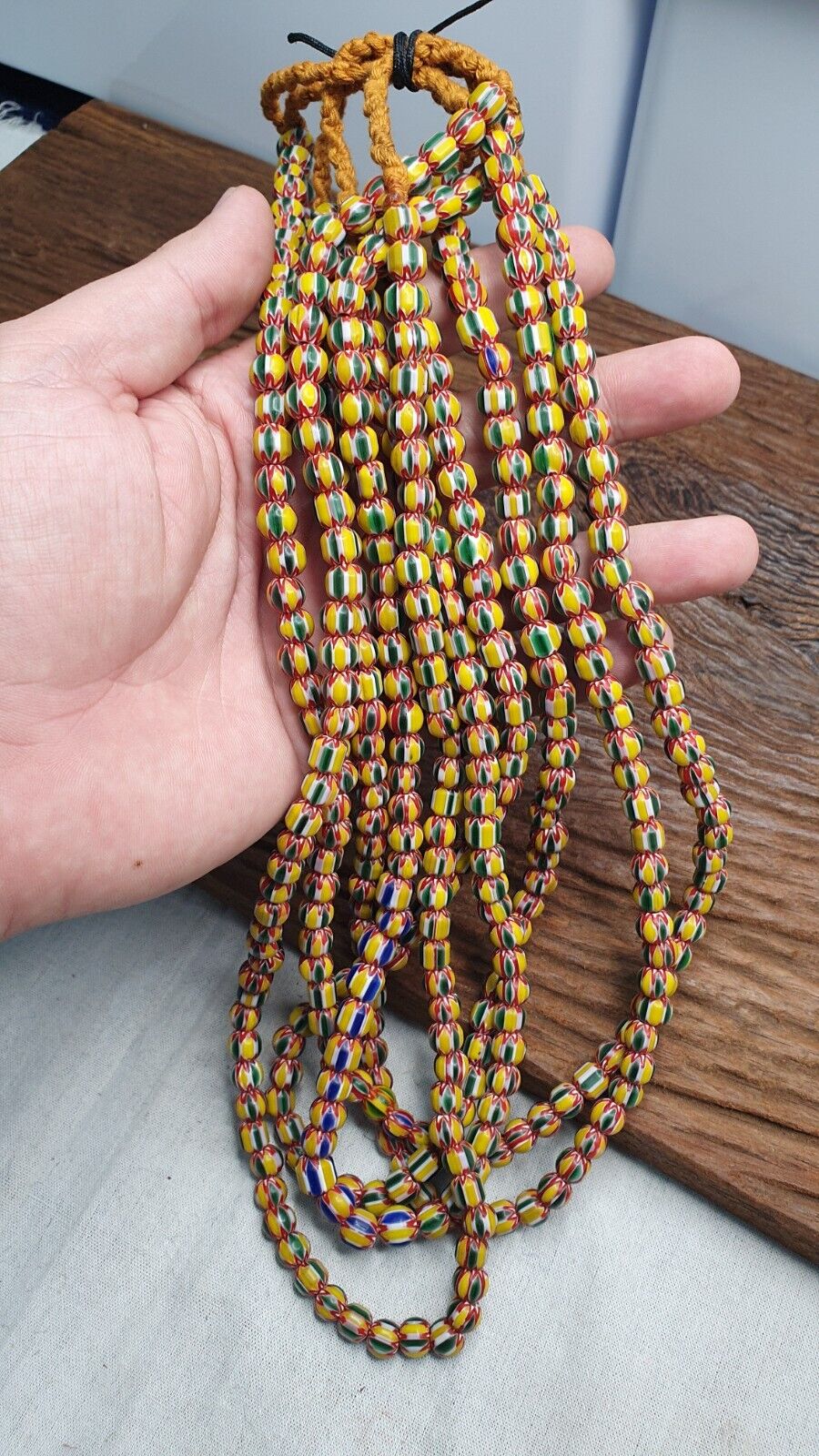 Vintage Blue Yellow Chevron Beads Venetian African style Beads 8mm