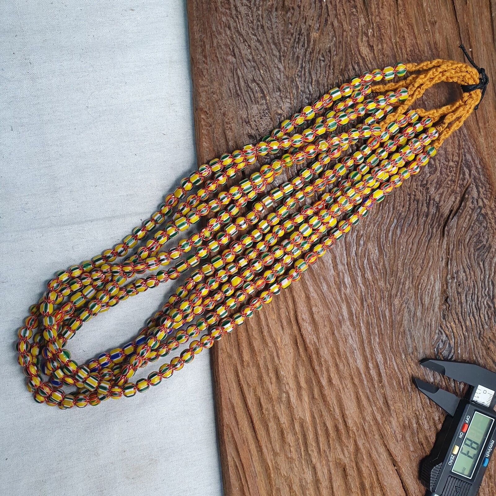 Vintage Blue Yellow Chevron Beads Venetian African style Beads 8mm