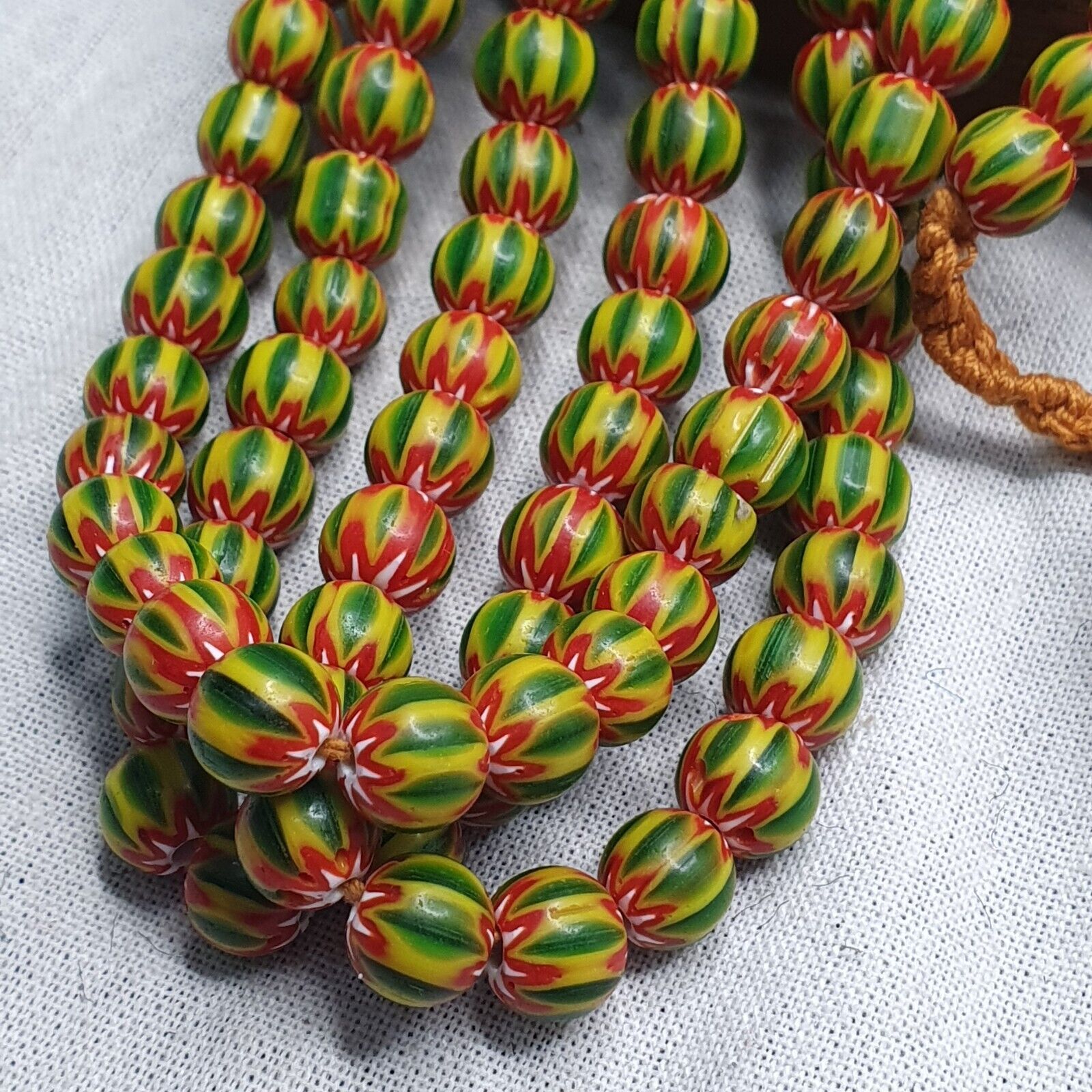 Vintage Green Yellow Chevron Beads Venetian African style Beads 8mm