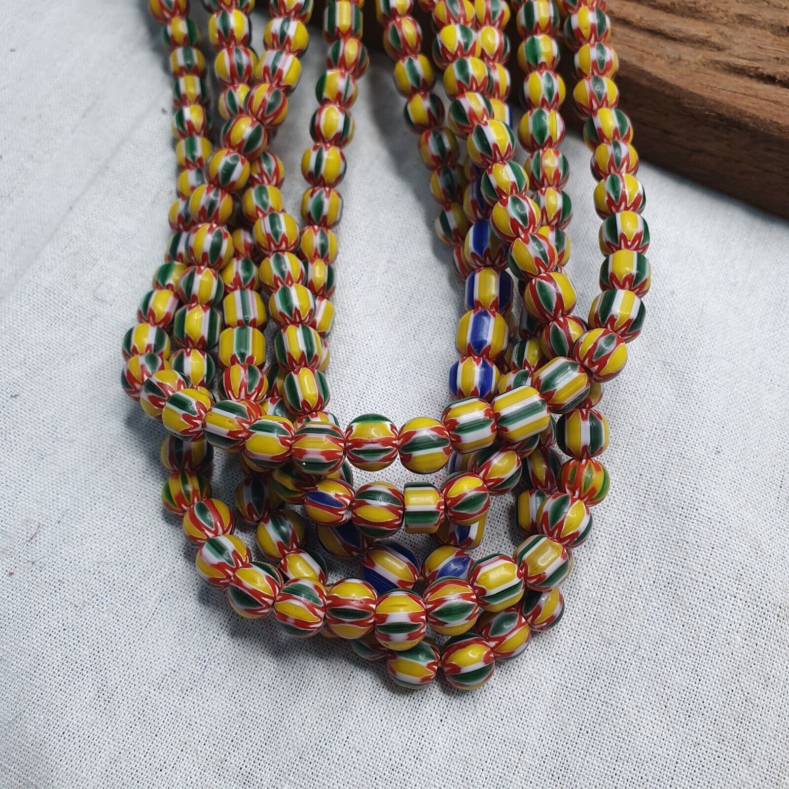Vintage Blue Yellow Chevron Beads Venetian African style Beads 8mm
