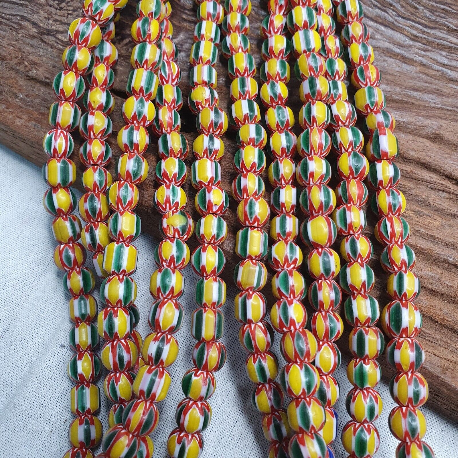 Vintage Blue Yellow Chevron Beads Venetian African style Beads 8mm