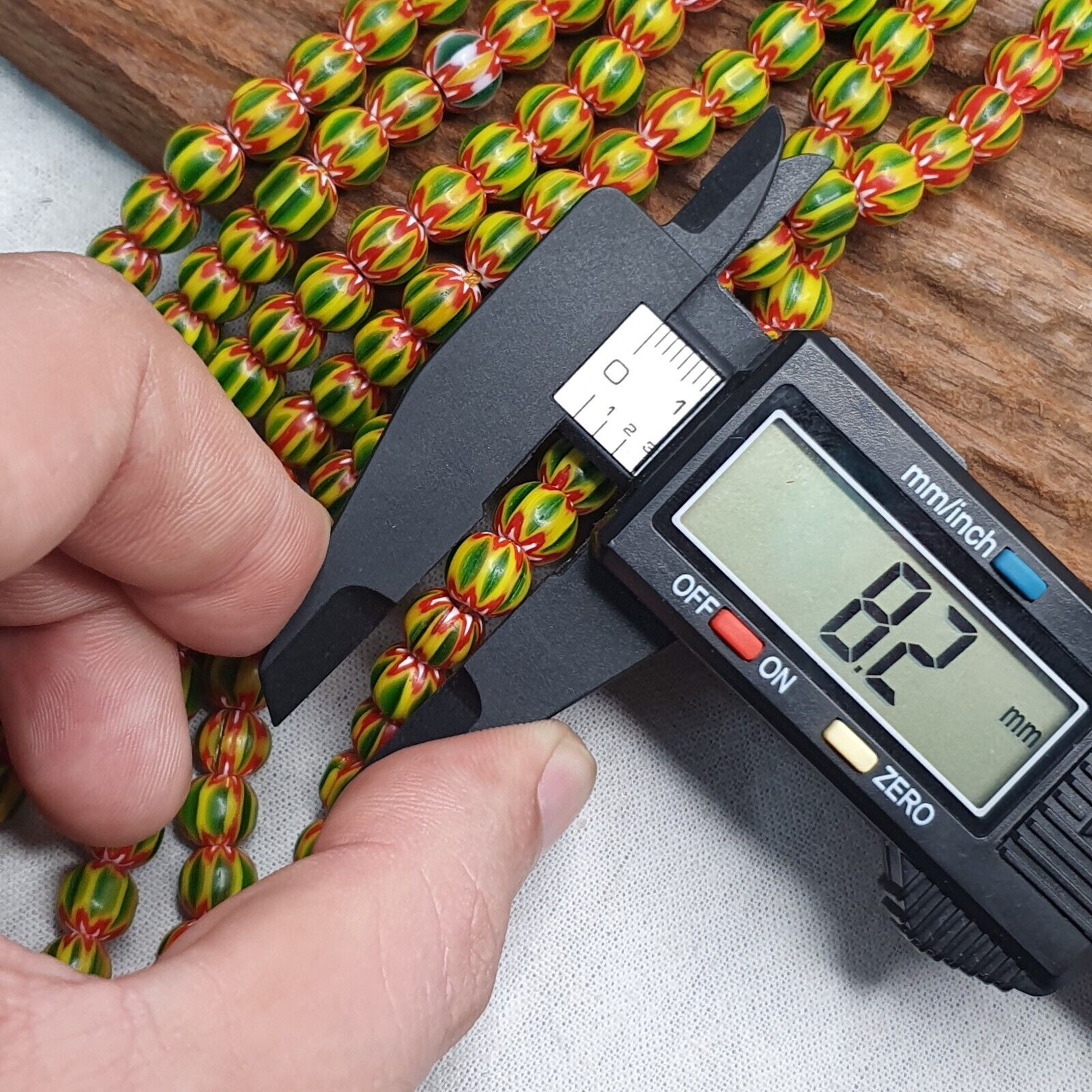 Vintage Green Yellow Chevron Beads Venetian African style Beads 8mm
