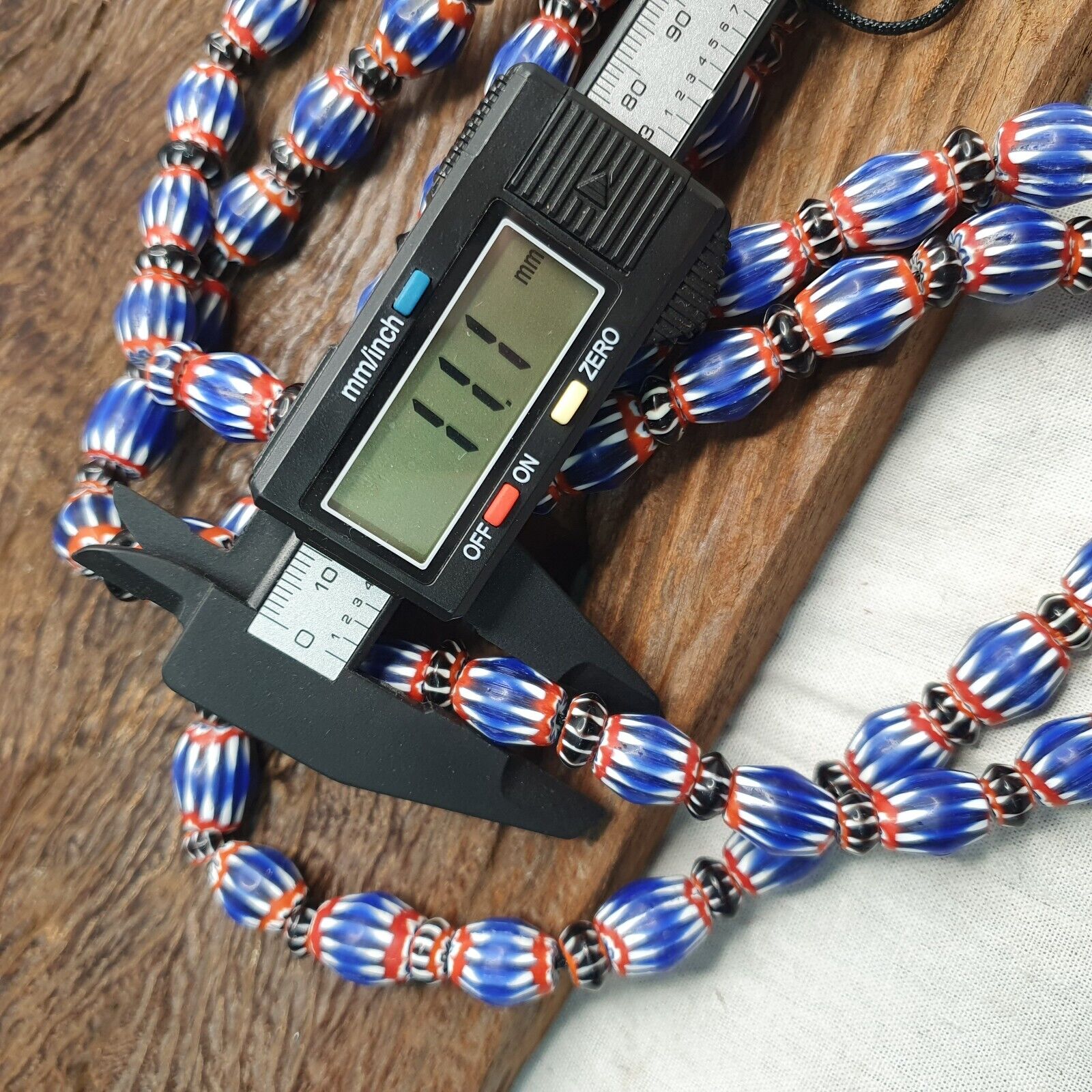 Vintage BLUE Chevron Beads Venetian African Beads Long Strand