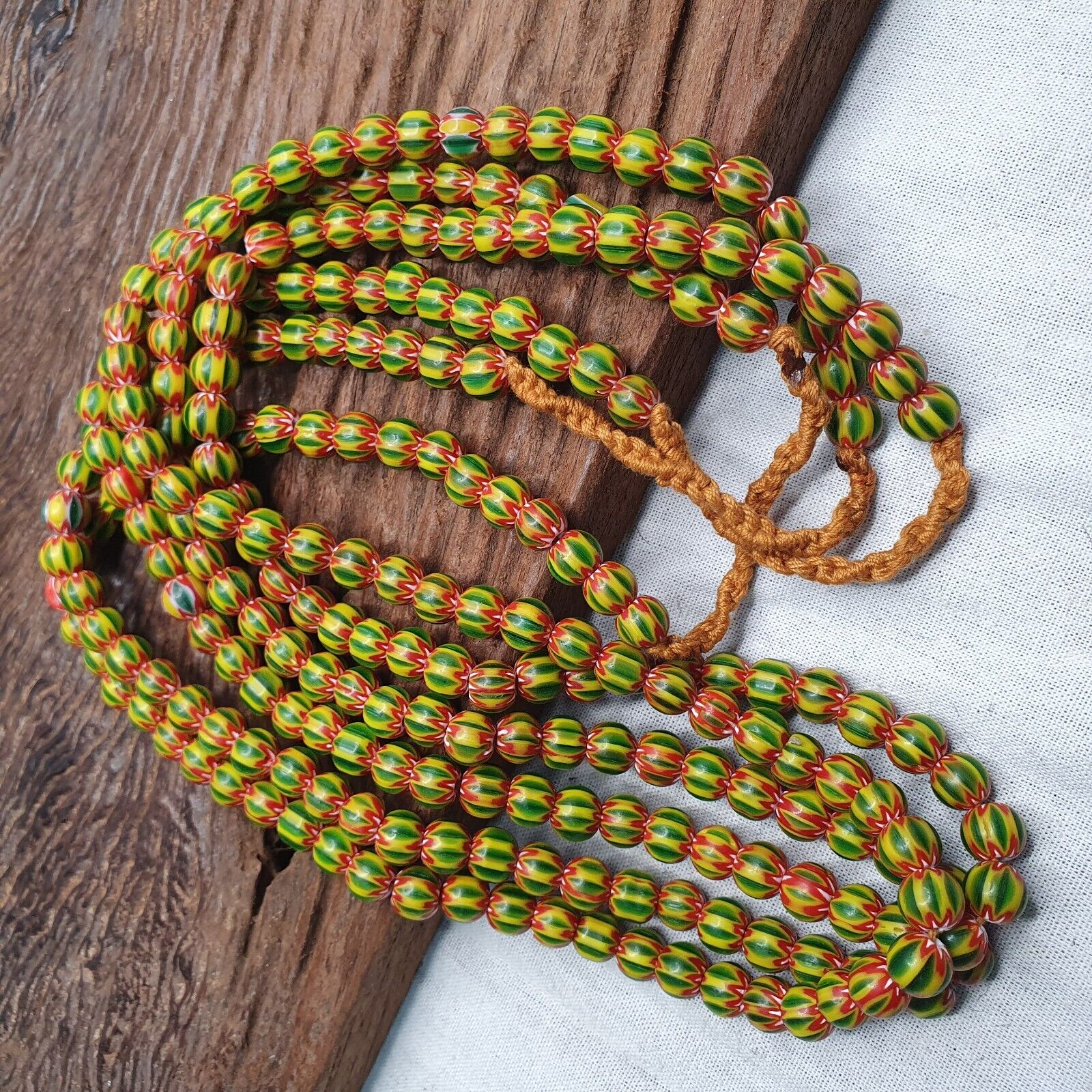 Vintage Green Yellow Chevron Beads Venetian African style Beads 8mm