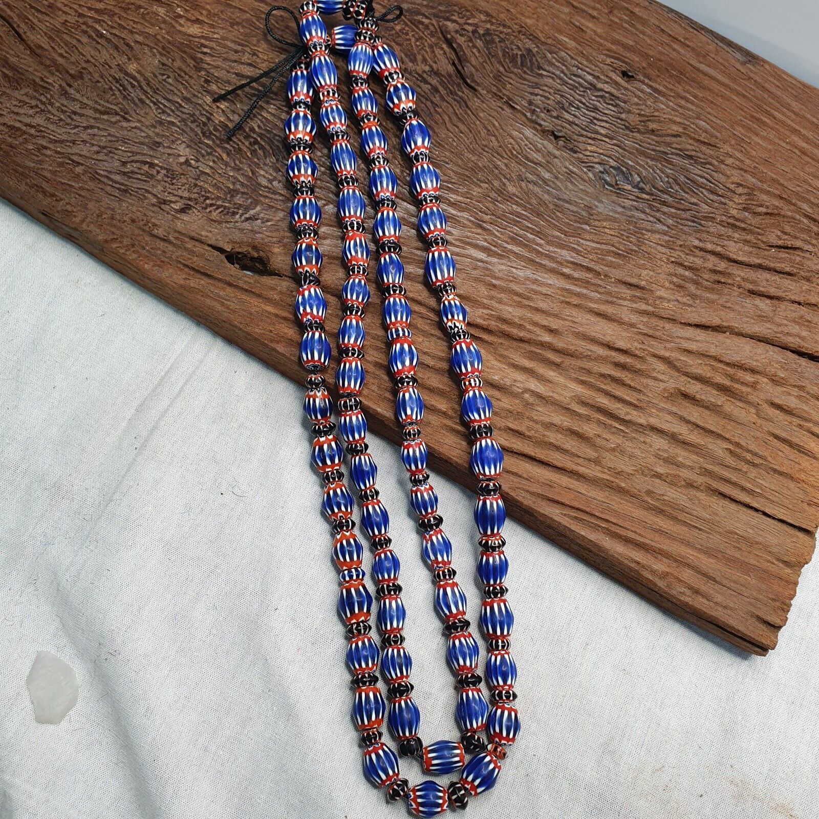 Vintage BLUE Chevron Beads Venetian African Beads Long Strand