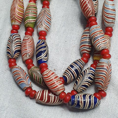 Vintage Fancy Feather and venetian 6mm Whiteheart Beads 18x9.5MM- 24" Necklace