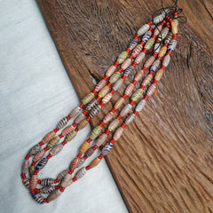 Vintage Fancy Feather and venetian 6mm Whiteheart Beads 18x9.5MM- 24" Necklace