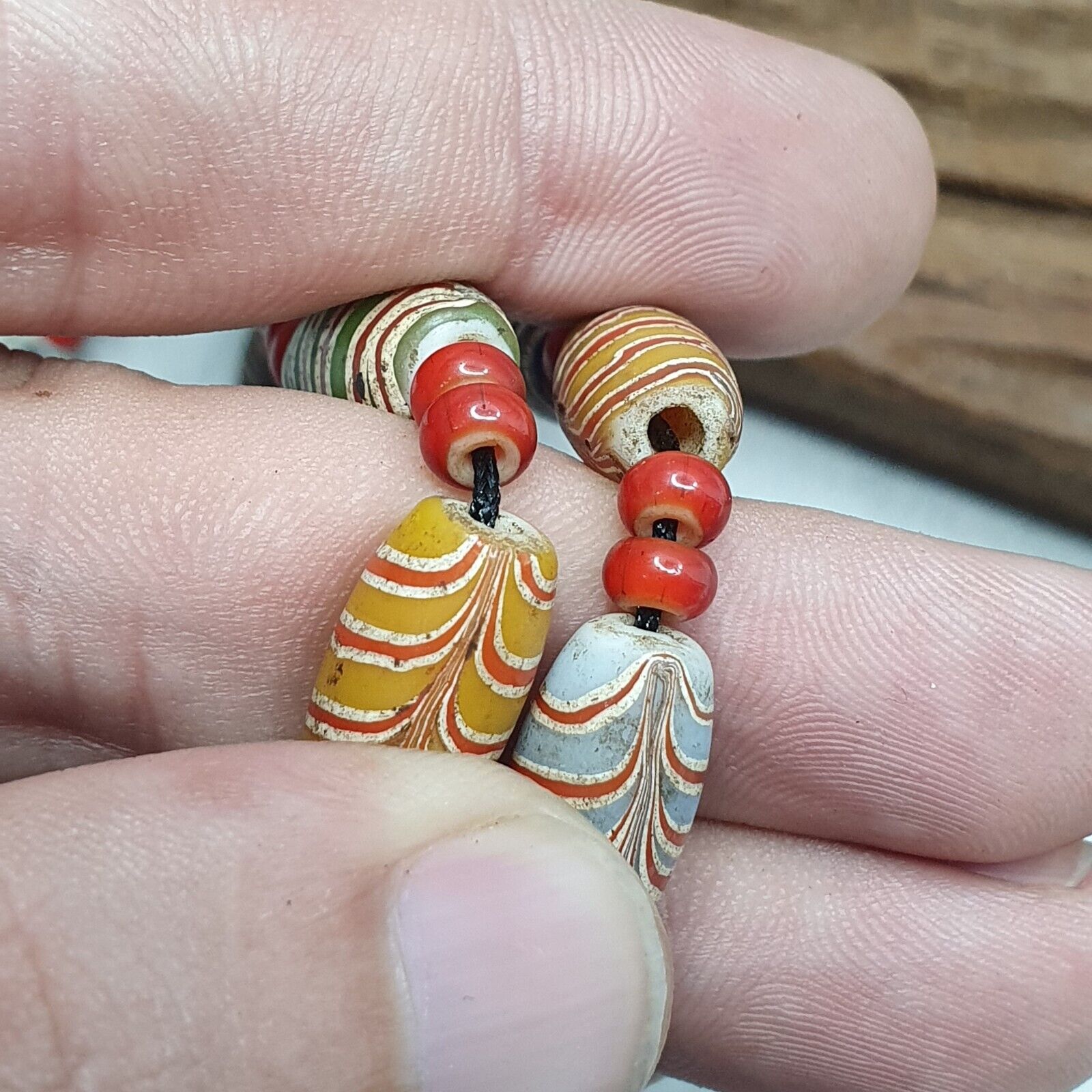 Vintage Fancy Feather and venetian 6mm Whiteheart Beads 18x9.5MM- 24" Necklace