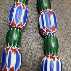 Vintage Venetian Style Trade Blue green Glass Chevron Beads Long necklace