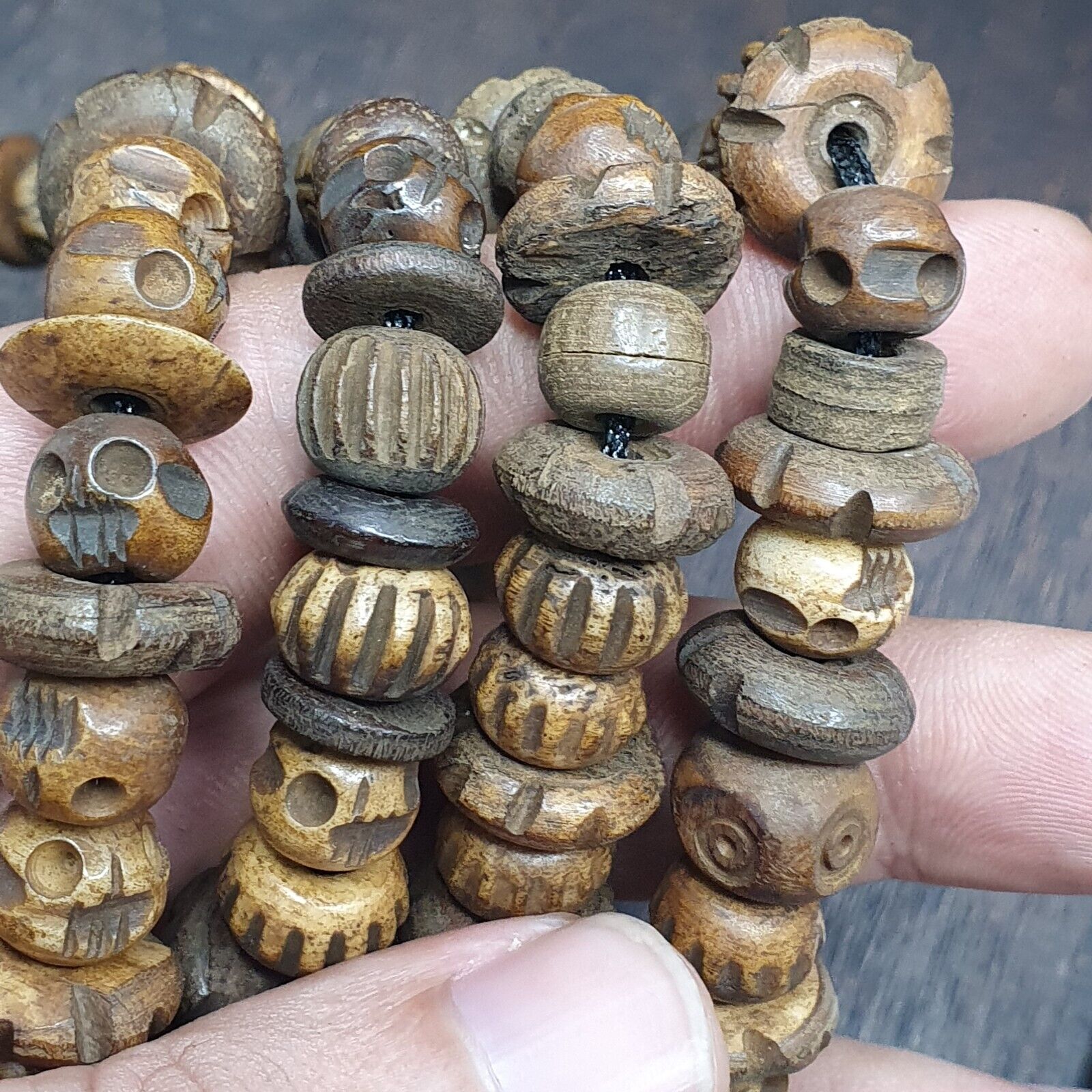 Vintage Trade Tibetan Carving Beads Beaded Necklace