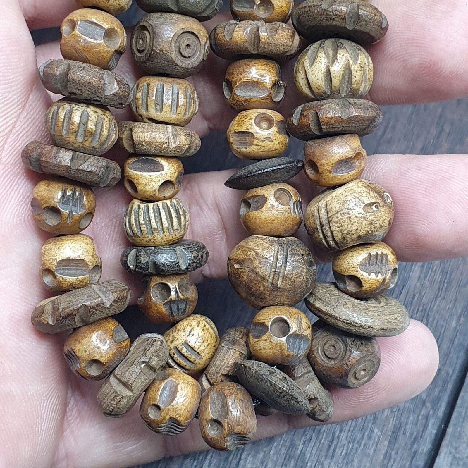 Vintage Trade Tibetan Carving Beads Beaded Necklace