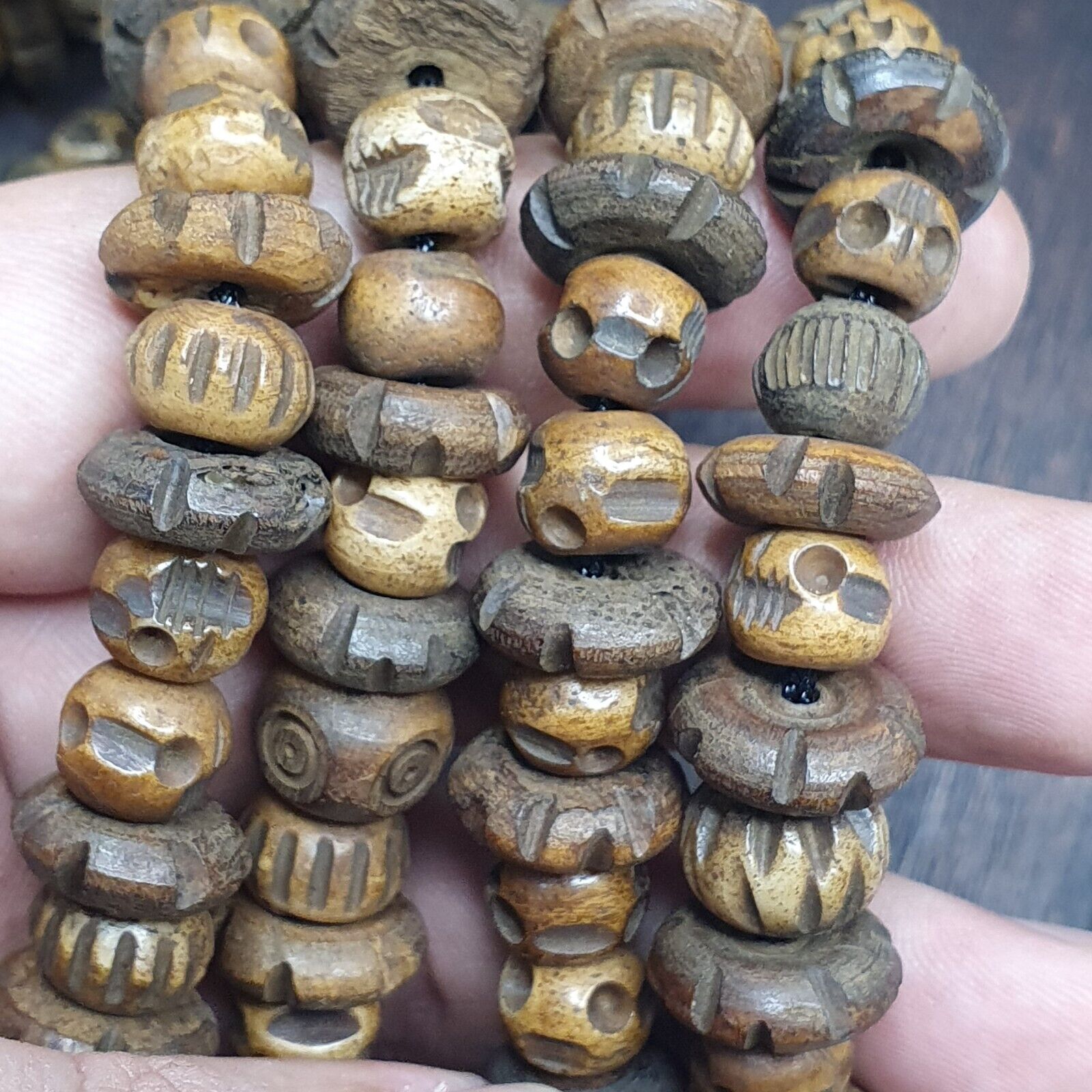 Vintage Trade Tibetan Carving Beads Beaded Necklace