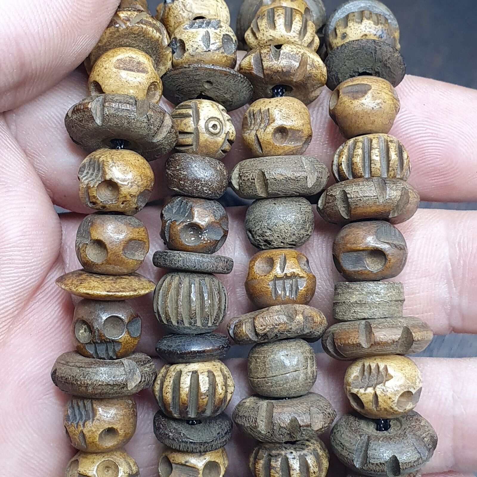 Vintage Trade Tibetan Carving Beads Beaded Necklace