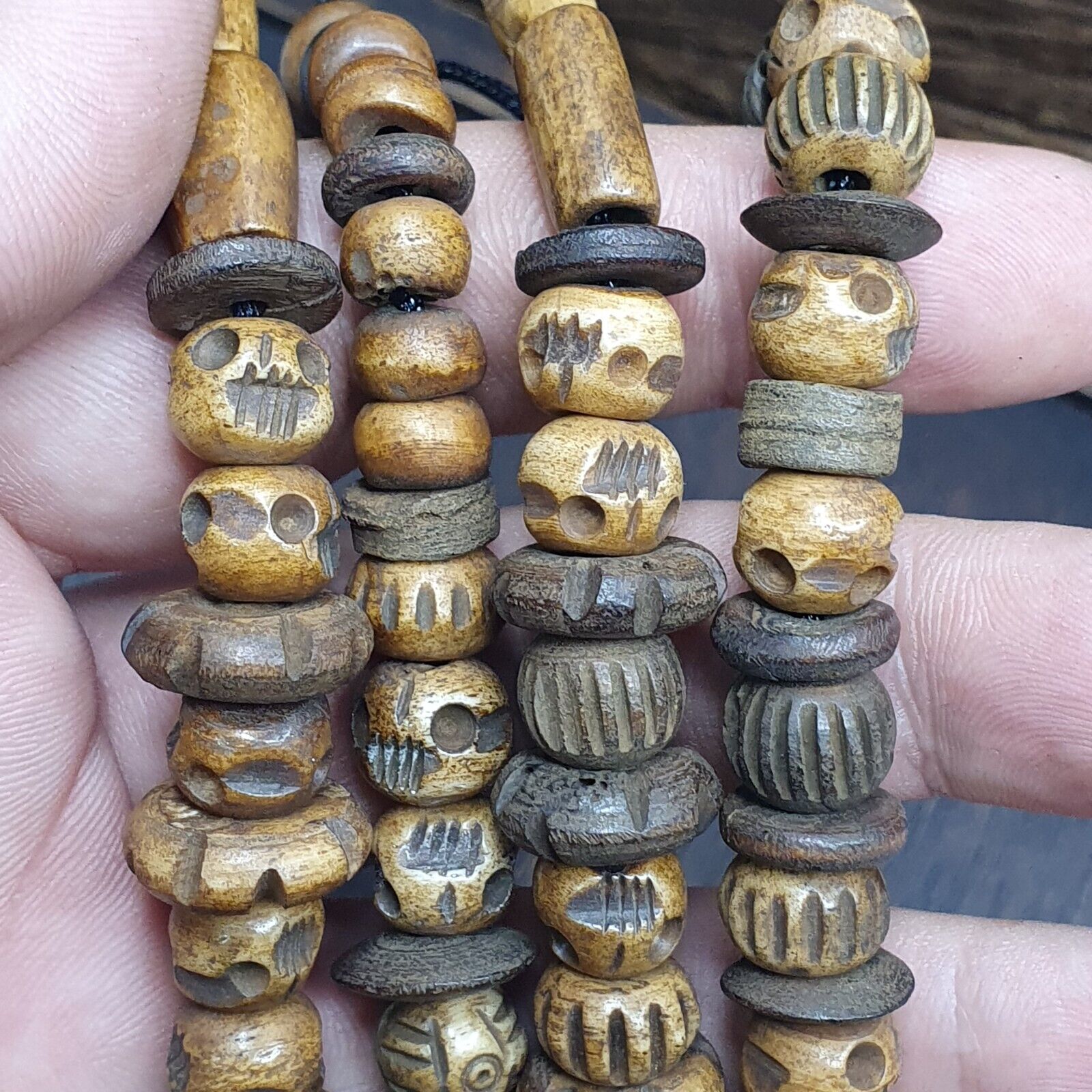 Vintage Trade Tibetan Carving Beads Beaded Necklace