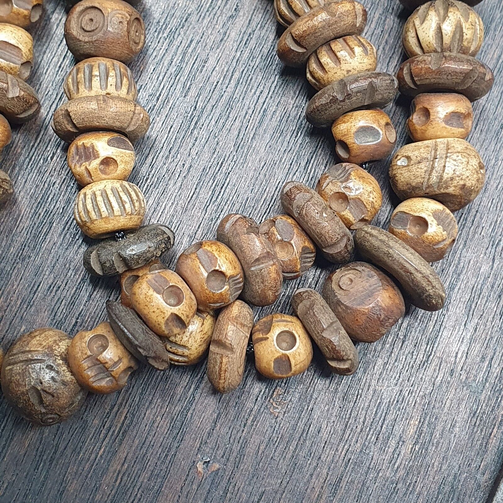 Vintage Trade Tibetan Carving Beads Beaded Necklace