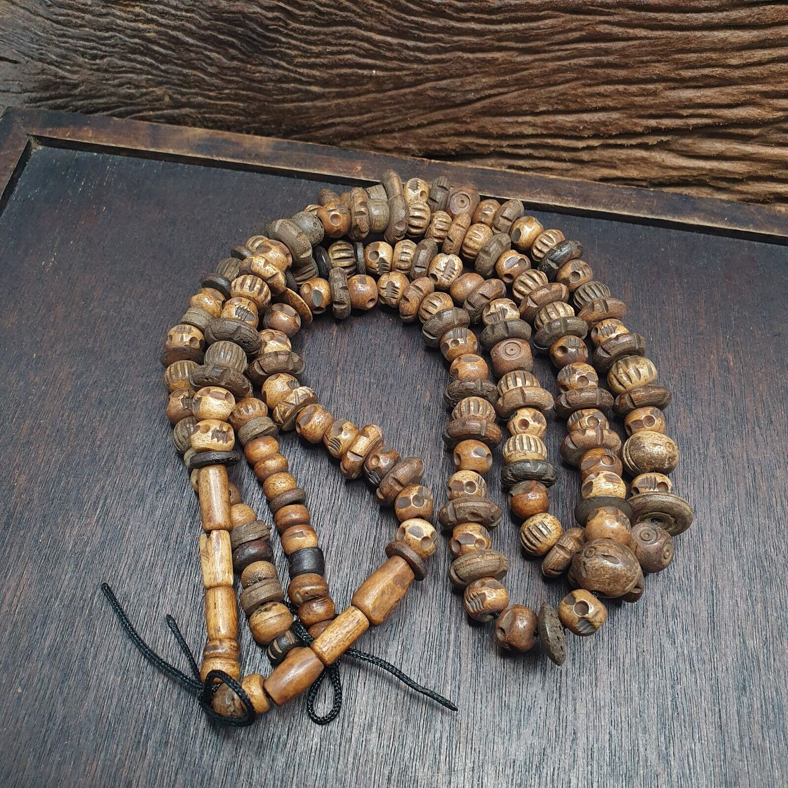 Vintage Trade Tibetan Carving Beads Beaded Necklace