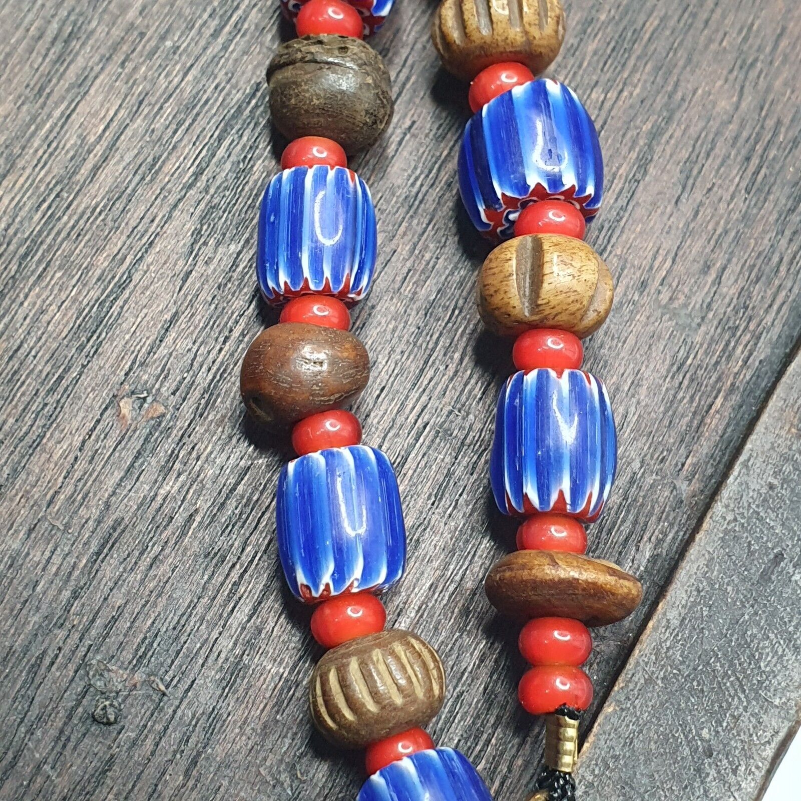 Vintage venetian Style Beads Collection WHite heart Chevron Beads Necklace B21