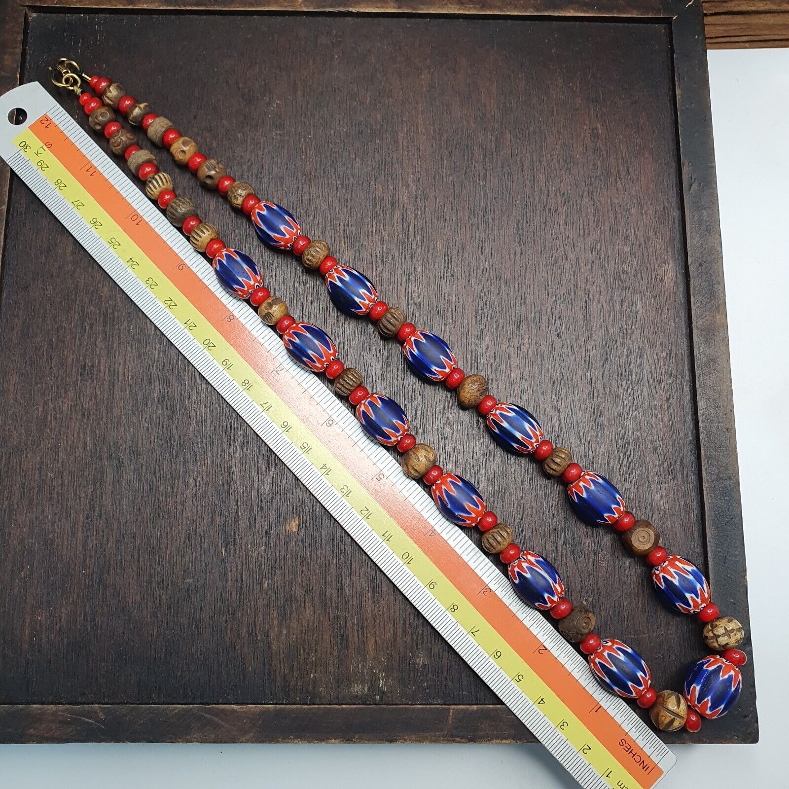 Vintage venetian Style Beads Collection WHite heart, Chevron Beads Necklace