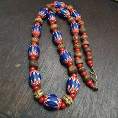 Vintage venetian Style Beads Collection WHite heart, Chevron Beads Necklace