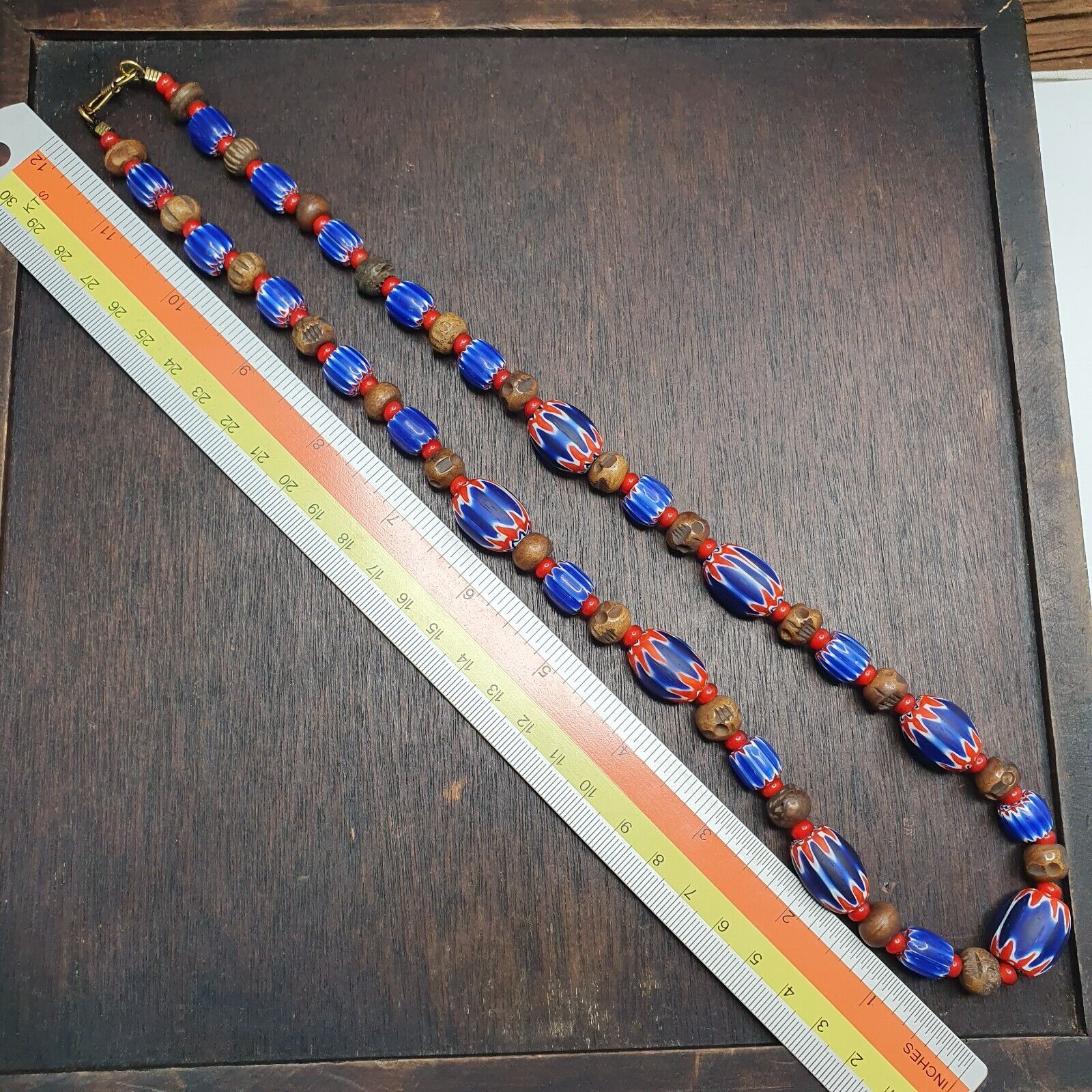 Vintage venetian Style Beads Collection WHite heart Chevron Beads Necklace B21