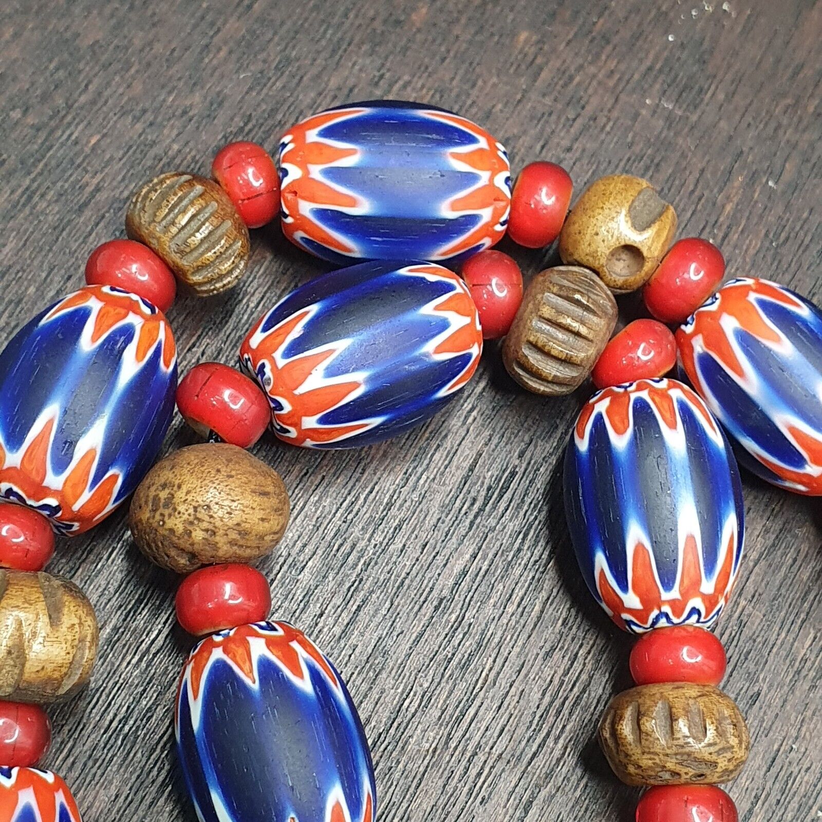 Vintage venetian Style Beads Collection WHite heart, Chevron Beads Necklace