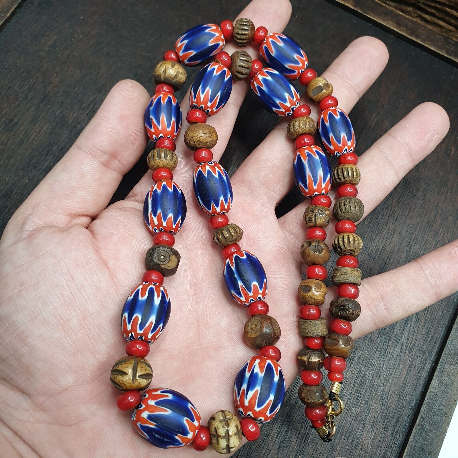 Vintage venetian Style Beads Collection WHite heart, Chevron Beads Necklace