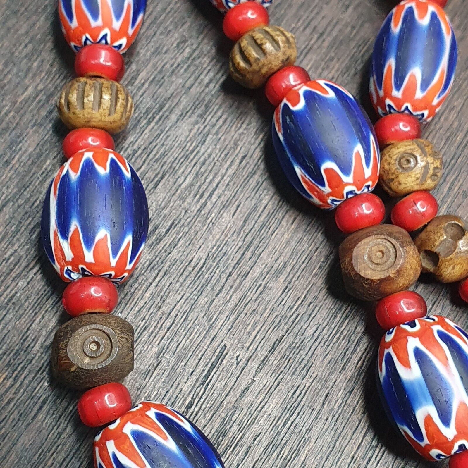 Vintage venetian Style Beads Collection WHite heart, Chevron Beads Necklace