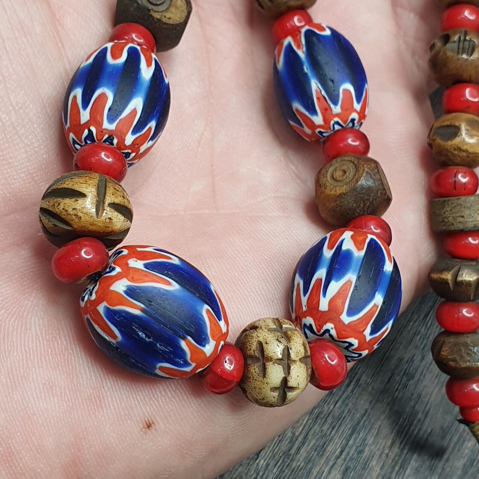 Vintage venetian Style Beads Collection WHite heart, Chevron Beads Necklace