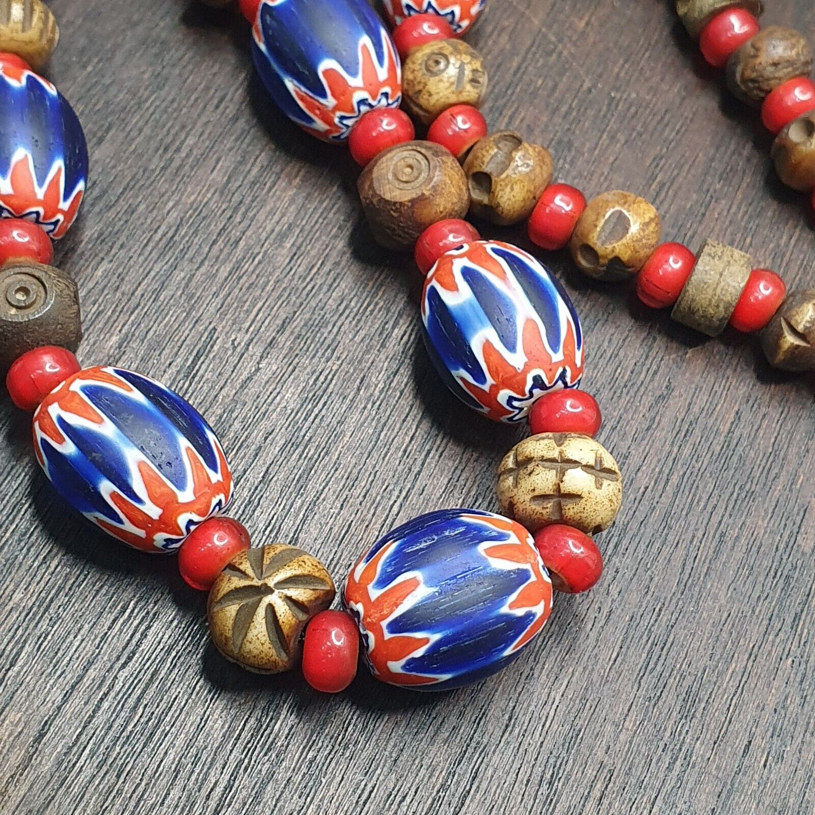 Vintage venetian Style Beads Collection WHite heart, Chevron Beads Necklace