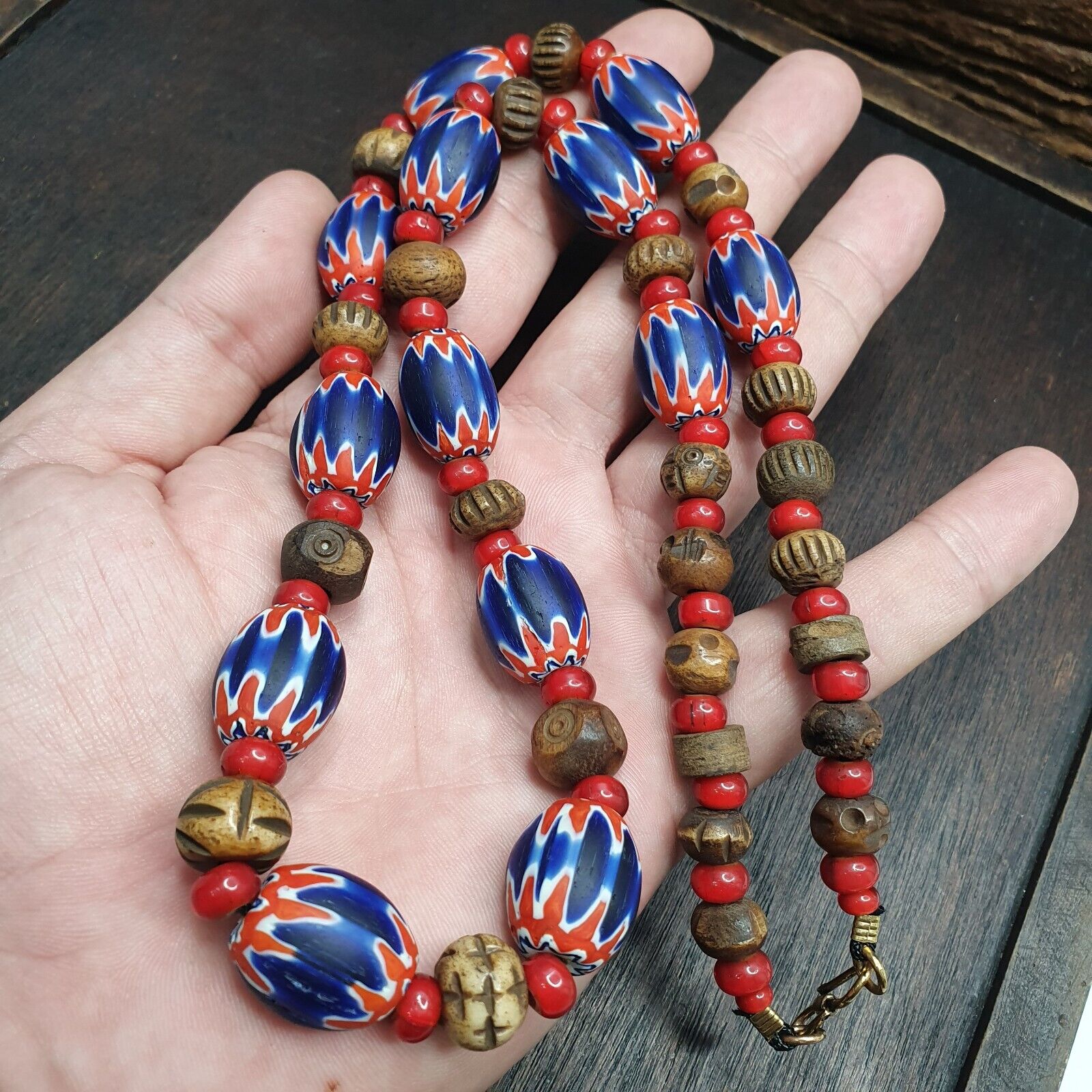 Vintage venetian Style Beads Collection WHite heart, Chevron Beads Necklace